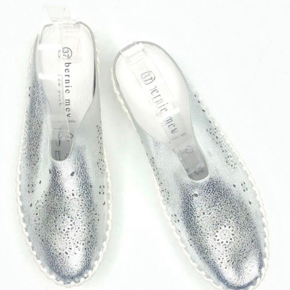 Bernie Mev Floral Cut Out Perforated Slip On Mules, Silver, Women's 6.5/7 ,TW168